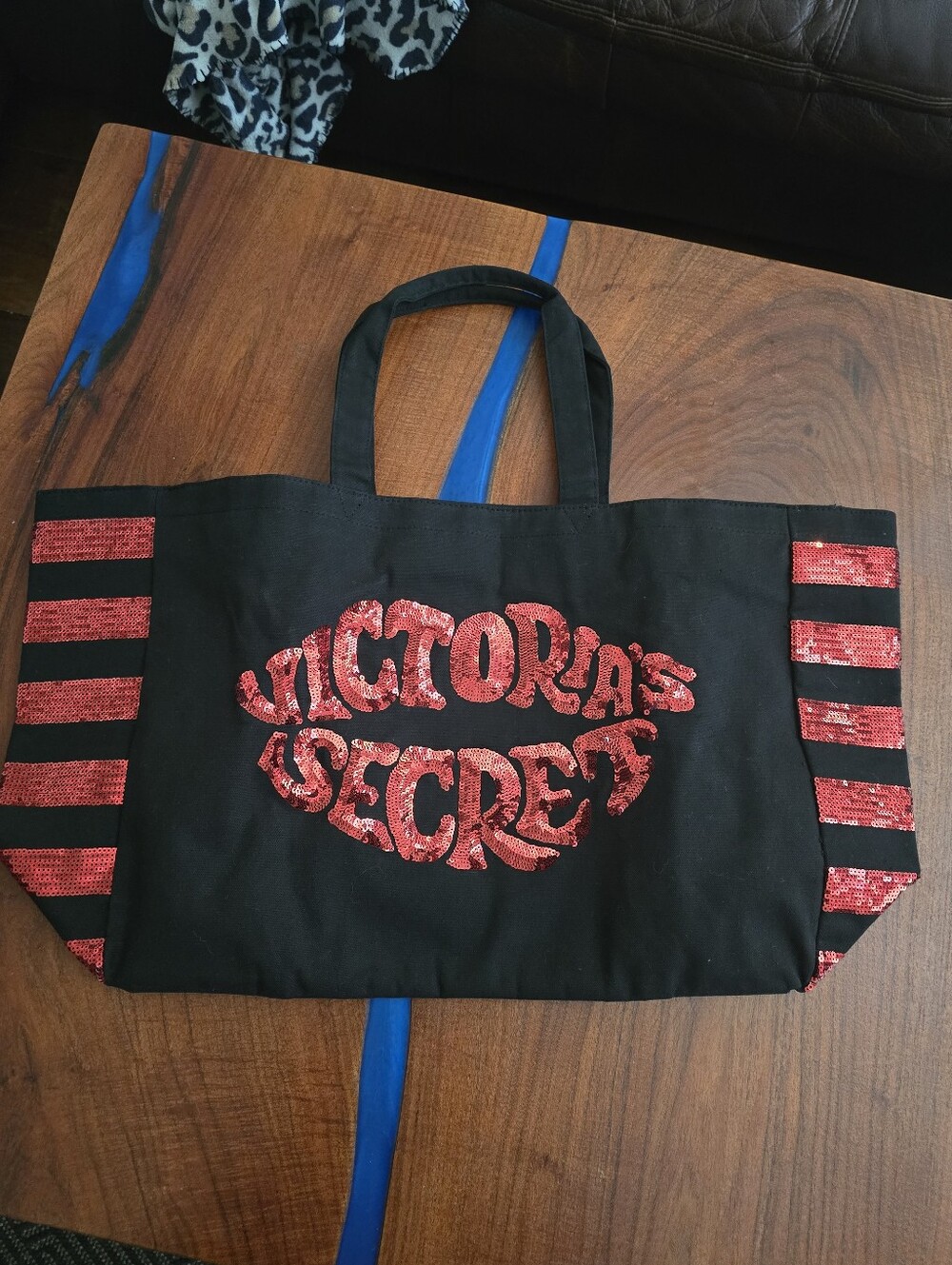 Victoria's Secret Black Tote with Red Sequin Logo and Striped Accents - Picture 9 of 9